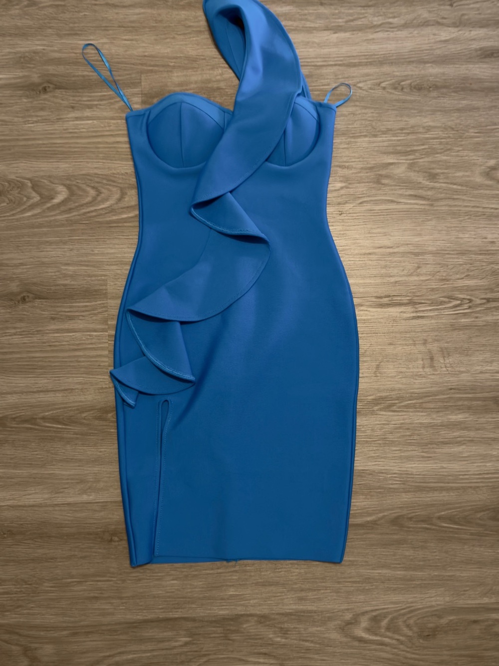 Blue One-Shoulder Ruffle Bodycon Dress